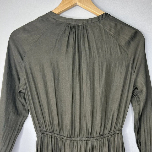 Soon Olive Army Green Midi A-line Dress Adjustable Waist Size S Gold Buttons - Picture 9 of 12